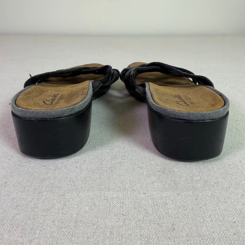 Clarks Bendables Black Leather Slide Sandals Womens 11N Gina Eagle Comfort Mules - Picture 5 of 11